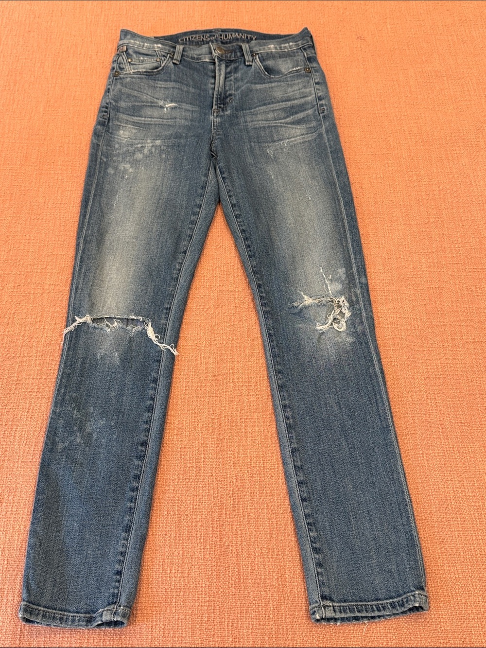 Citizens Of Humanity W26L26 Distressed Washed Blue Straight Leg Jeans